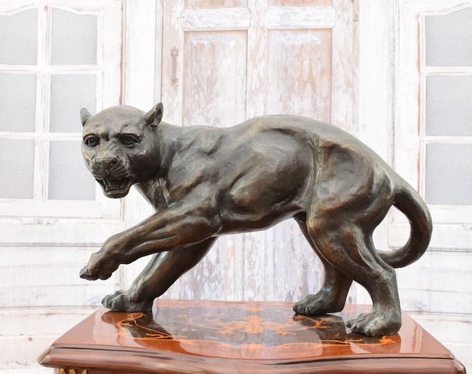 Large Panther Bronze Statue - Sculpture Bronze Panther - Home Decor - Rare Limited Edition Figurine for Home & Office Decor - Vintage Gift
