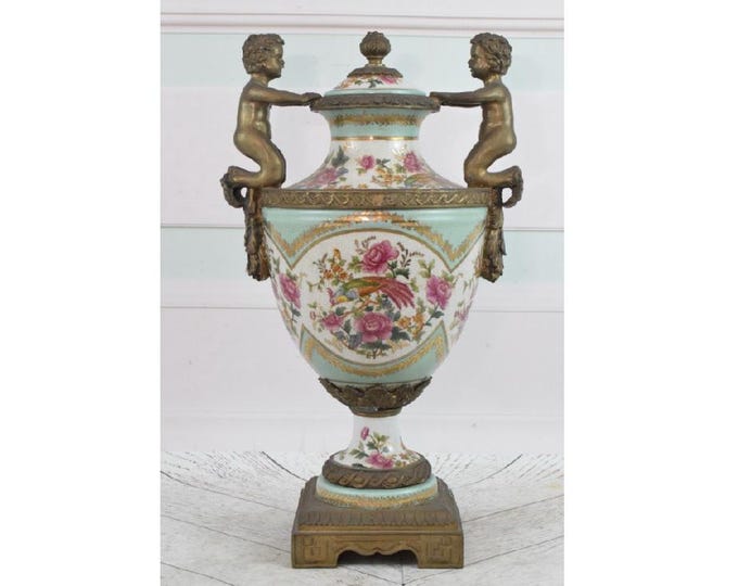 Antique Porcelain Vase with Cherubs - Amphora with Bronze Ornaments - Regency Decor - Home Decor - Wedding Decor - Collectible Art