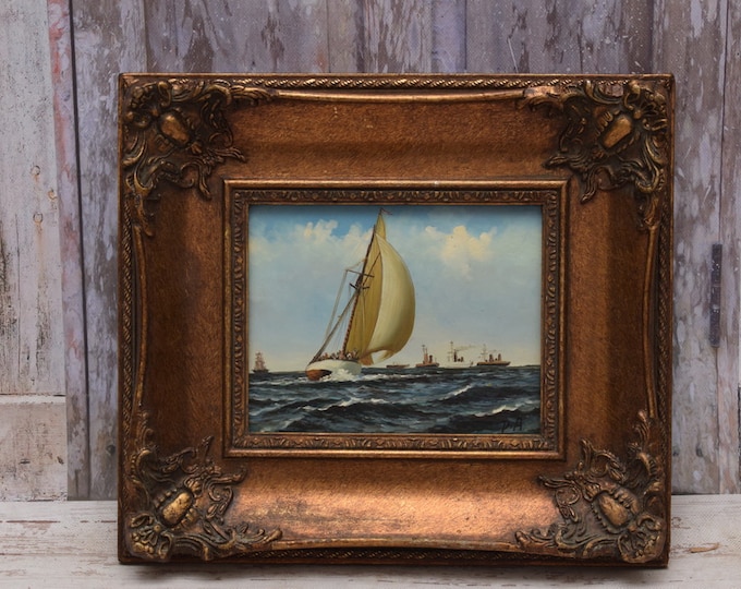 Unique Painting Boats on Sea - Painting with Golden Frame - Rough Sea Painting Art Work - Wall Decor - Amazing Home Decor - Gift Idea