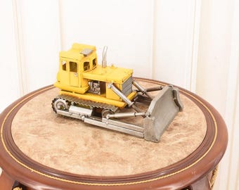 Vintage Yellow Bulldozer Metal Model: Classic Collector's Decor