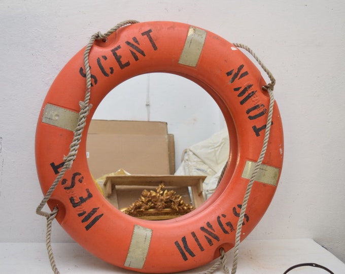 Life Buoy Mirror - Hand Made Nautical Home Decor - Orange Frame Life Buoy Decoration - Gift for Salior