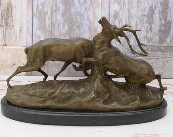 Bronze Sculpture Fighting Deer Stag - Bronze Figure - Perfect Gift for Hunter - Hunting Statue - Home Decor - Richly Decorated
