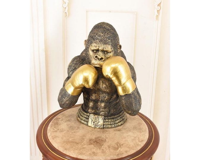 Vintage Boxer Gorilla Sculpture – Resin Animal Statue, Humorous Decor