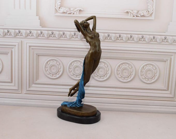 Bronze Woman in Blue Dress - Bronze Figurine on Marble Base - Act Bronze Statue - Gift Idea - Home Decor - Housewarming Gift