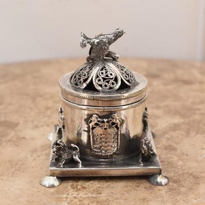 Antique Silver Casket Box – Rare Jewish Judaica – Pheasant Motif – Russian 84 Silver – Hanukkah Gift – Old Jewish Collectible