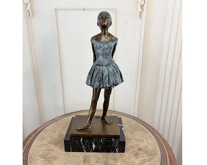 Degas Style Bronze Dancer Statue - Vintage Sculpture on Marble Base