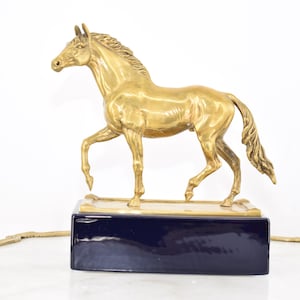 Gilded Horse Figurine – Bronze Sculpture on Porcelain Base – Horse Farm Gift Idea – Elegant Home Decor – Unique Horse Statue