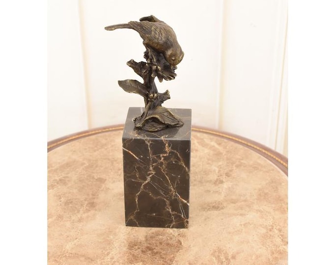 Lifesize Bronze Sparrow Sculpture on Branch - Home Decor