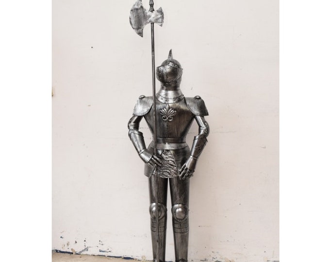 Large Knight Armor with Halberd - Metal Statue Knight Palace - Warrior Armored Sculpture - Vintage Castle Statue - Gift Idea