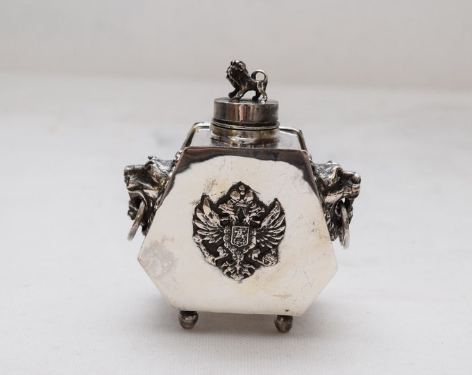 Silver Old Tsarist Inkwell - Lion Lions Inkwell Instand Rare - Tsar Silver Russia - Exclusive Silver - Office Decor - Collector Item