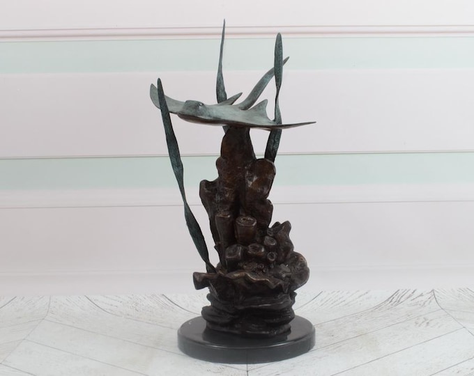 Amazing Stingray Bronze Statue on Marble Base - Premium Bronze Sculpture - Foundry Mark - Exclusive Gift Stingray- Home Decor - Timeless Art