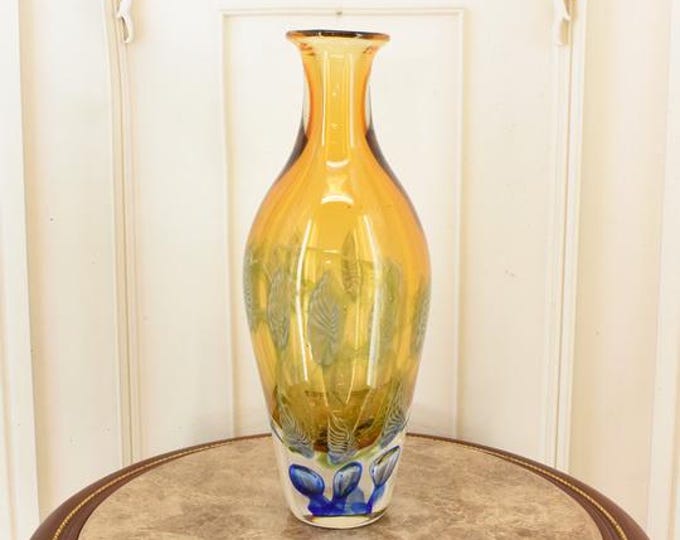 Amber Yellow Murano Style Glass Vase: Italian Venetian Decor