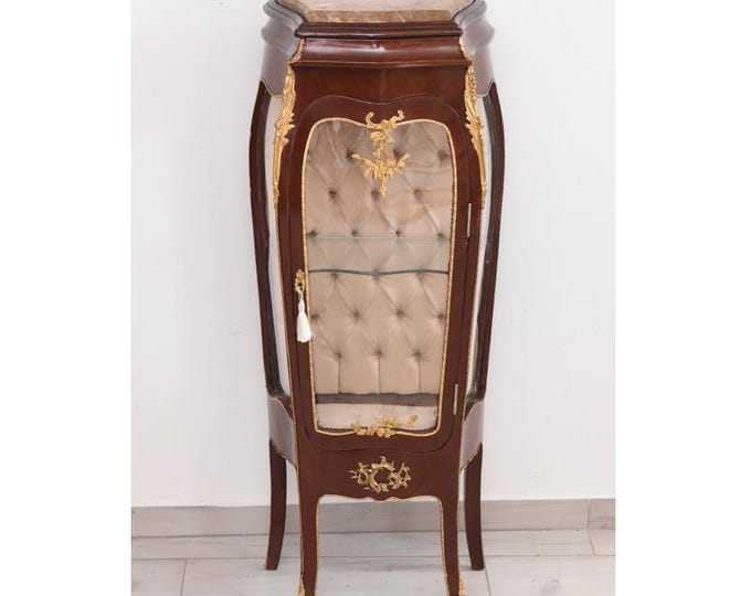 Vintage Louis XV Glass Display Cabinet – Curved French Vitrine