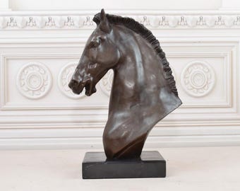 ブロンズ製の馬の頭の彫刻：終末論的な抽象芸術、室内装飾 - Etsy 日本