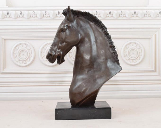 Unique Head Horse Bronze Statue - Elegant Head Horse on Marble Base - Sculpture Horse - Art Deco - Home Office Decor - Gift Idea for Birtday