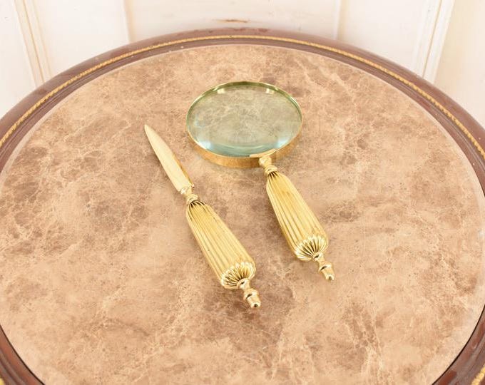 Brass Magnifier and Letter Opener Set: Elegant Office Decor