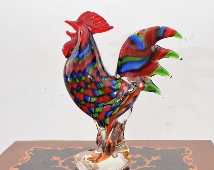 Amazing Colorful Rooster Glass Figurine - Rooster Murano Style - Glass Sculpture - Rainbow Glass - Gift Italian - Venetian Glass Home Decor
