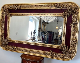 Luxury Gold and Red Frame - Mirror Crystal Design Flowers Ornaments Baroque Style - Exclusive Gift Idea