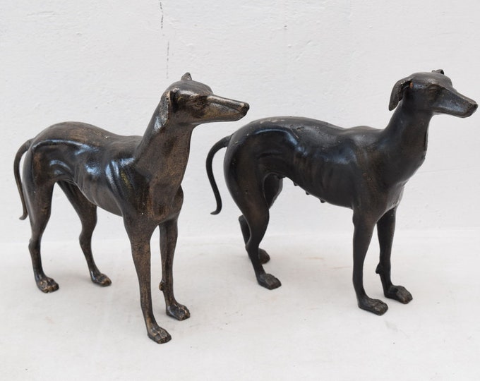Cast Iron Pair Greyhounds - Dogs Statues - Hunting Figures - Very Realistic Dogs - Home and Garden Decor - Unique Gift - Dogs Sculptures