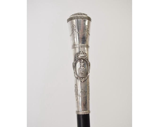 Antique Polish Silver Walking Stick With Hidden Compartment – 800 Silver Cane – Polish Eagle & Horse Motif – Unique Gift For Birthday