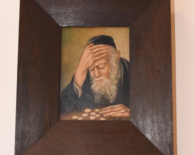 Antique Jewish Painting Signed Lentz | Jew with Gold Coins | Old Oil on Canvas | Vintage Wall Art | Judaica Home Decor