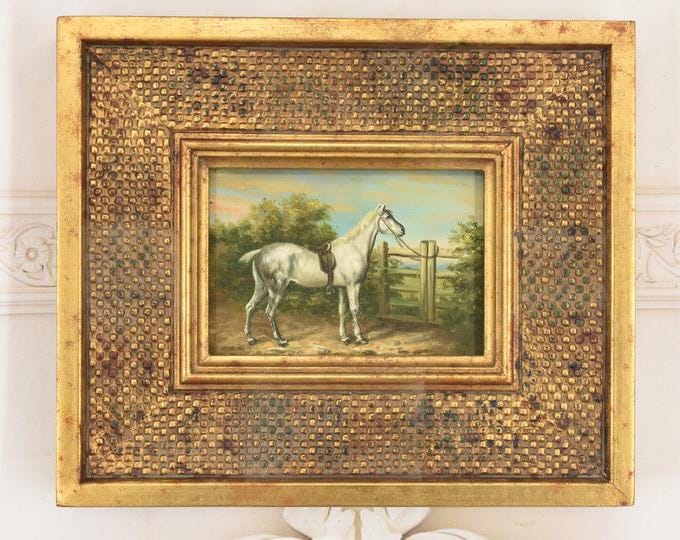Oil Horse Painting - Gold Frame, French Art Wall - Vintage Decor