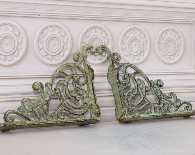 Decorative Hooks for Wall Ledges - Pair Cast Iron Shelf Brackets - Rustic Home and Garden Decor - Solid and Stable - Wall Bookshelf Support