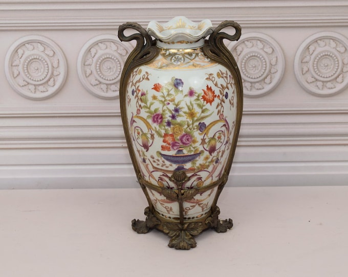 Large Porcelain Flower Pot - Flower Vase Porcelain and Bronze Ornaments - Art Nouveau Porcelain - Home Decor - Gift for Wedding