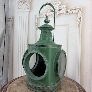 Vintage Green Metal Lantern – Rustic Hanging Garden Decor