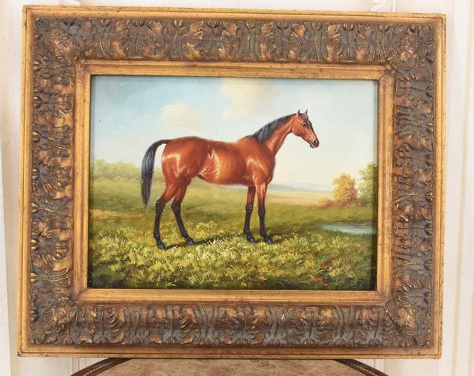 Oil Horse Painting - Gold Frame, French Art Wall - Vintage Decor