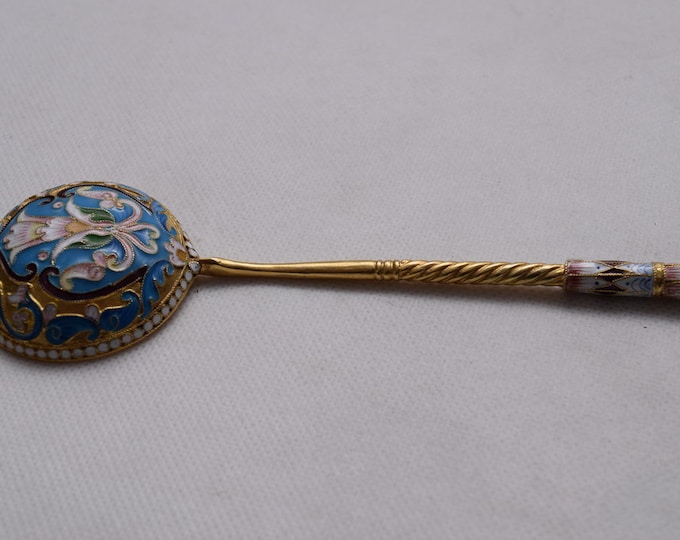 Caviar Spoon Large Silver Enamel Russia 84 Gilded Birthday Gift