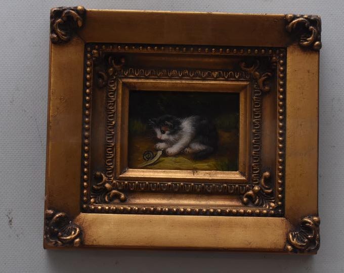 Amazing Painting Cute Kitty - Cat Painting in Nice Gold Frame - Wall Decor - Gift Idea for Birthday, Wedding, Housewarming