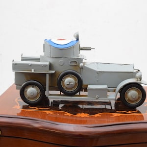 Vintage Metal Model Armored Car - Amazing Grey Old Iconic Car - Military Metal Model Toy - Gift Idea Old School Car with Cannon - Home Decor