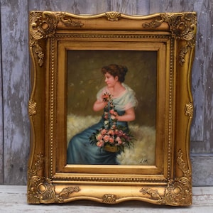 Painting Portrait French Aristocrat - Nice Goldene Frame - Portrait Woman - Old Oil on Wood - French Art - Wall Decor - Art Work - Gift Idea