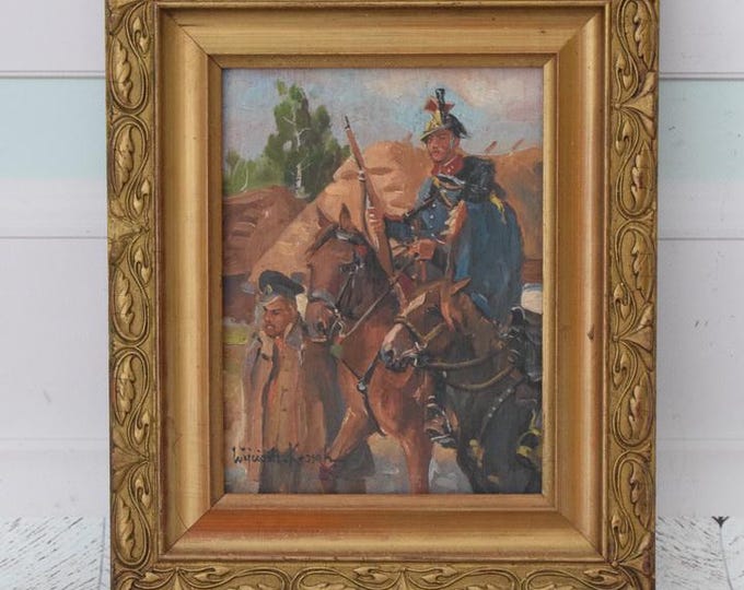Antique Polish Painting - Russian Prisoners – Kossak Style Art on Wood – Gift for Patriots - Vintage Wall Decor - Gift Idea for Birthday