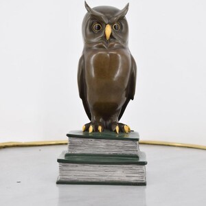 Bronze Owl on Books Figurine – Wisdom Symbol Sculpture – Marble Style Base – Academic Gift Idea – Desk Decor for Student or Teacher