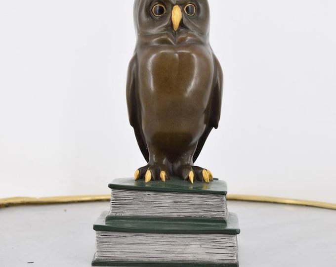 Bronze Owl on Books Figurine – Wisdom Symbol Sculpture – Marble Style Base – Academic Gift Idea – Desk Decor for Student or Teacher