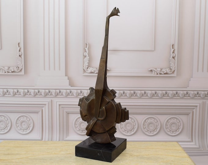 Abstract Modernist Guitar Salvador Dali Style - Bronze Statue on Marble Base -  Gift Idea - Home Decor