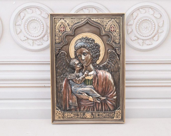 Vintage Icon - Guardian Angel Icon - Religious Icon - Art & Collectibles - Gift Idea - Home and Church Decor
