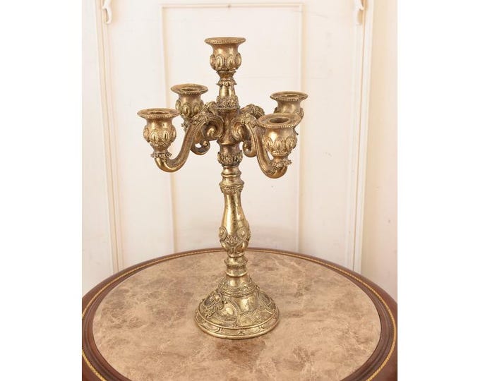 Vintage Five Arm Candelabra – Gold Resin Wall Sconce – Ornate Interior Decor