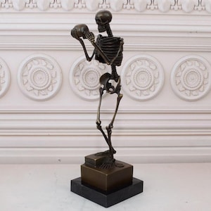 Bronze Sculpture Skeleton Holding a Skull - Scary Statue Bronze - Halloween Statue - Richly Decorated - Home and Office Decor - Gift Idea