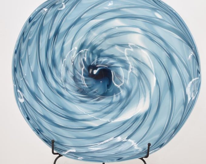 Murano Style Glass Plate on Stand – Vintage Cake Stand – Decorative Glass Art Dish – Centerpiece Table Decor – Unique Gift Idea