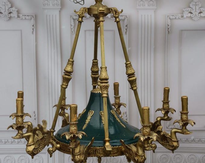 Antique Chandelier - Bronze Hanging Lamp - Swans Country Bronze Effect - Ceiling Light - Home and Garden Decor Gift Idea