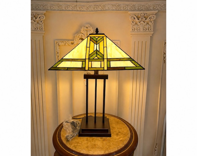 Art Deco  Table Lamp - Mission Stained Glass Desk Lamp - Geometric Vintage Home Lighting 