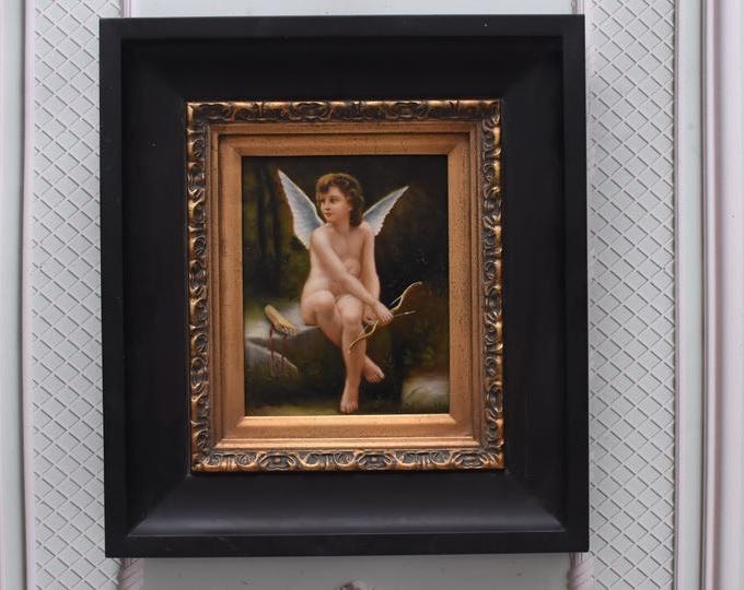 Unique Sacral Painting - Painting in Gold Frame - Cherub Angel Painting - Wall Decor Decor - Church Decor - Gift Idea for Birthday