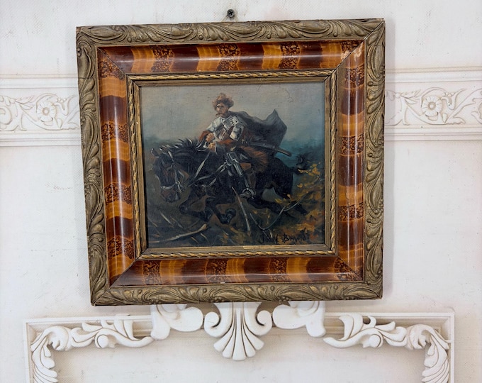 Antique Oil Painting – Cossack on Horseback – Signed J. Brandt – Oil on Wood – Old Polish Battle Art