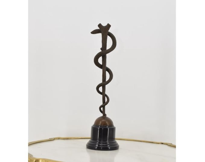 Esculap Bronze Sculpture – Snake Medicine Symbol Figurine - Healing & Wisdom Statue – Unique Gift Doctors Healers and Medical Professionals