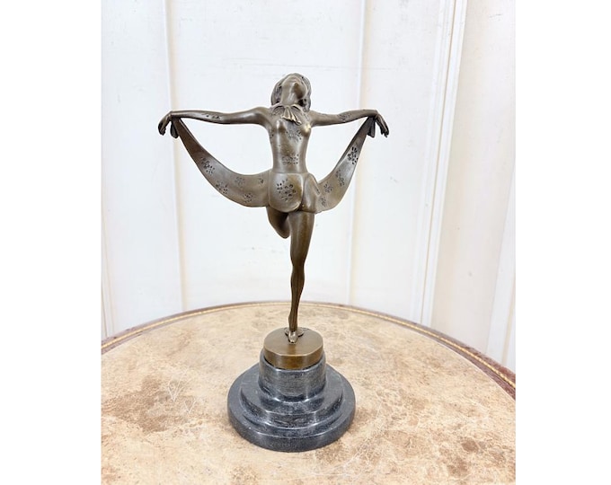 Art Deco Bronze Woman Dancer Statue - Marble Base Dance Trophy
