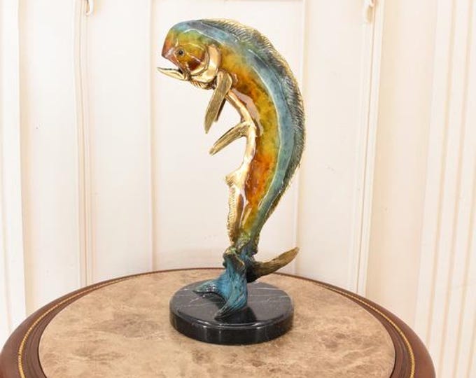 Bronze Mahi-Mahi Statue – Colorful Marine Art on Marble Base