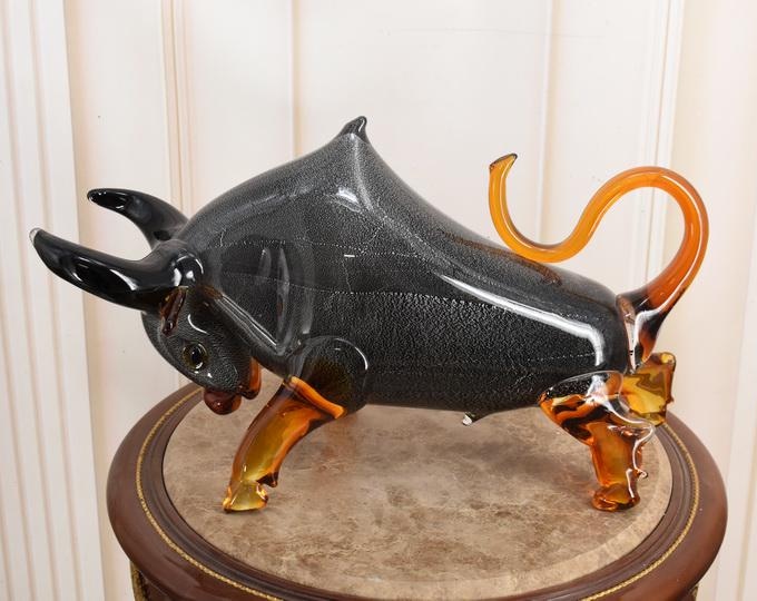 Big Vintage Murano Style Bull – Colorful Venetian Glass Figure